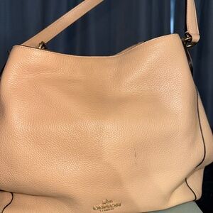 Coach Tan Leather Shoulder Bag with Gold Accents